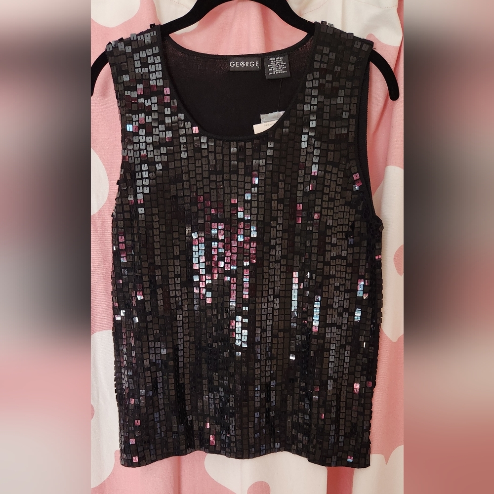 George Black Sequin Tank Top, NWT, Medium